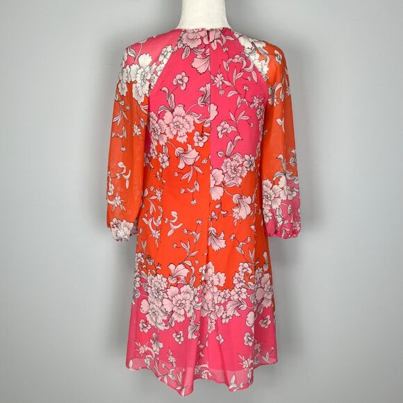 Vince Camuto Womens Floral Chiffon Shift Dress Pink Orange Flowy size 2 - Picture 6 of 12